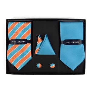Striped & Solid Tie with Matching Hanky and Cufflinks