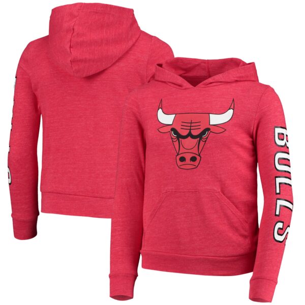 Girls Youth 5th & Ocean by New Era Heathered Red Chicago Bulls Jersey Tri-Blend Pullover Hoodie