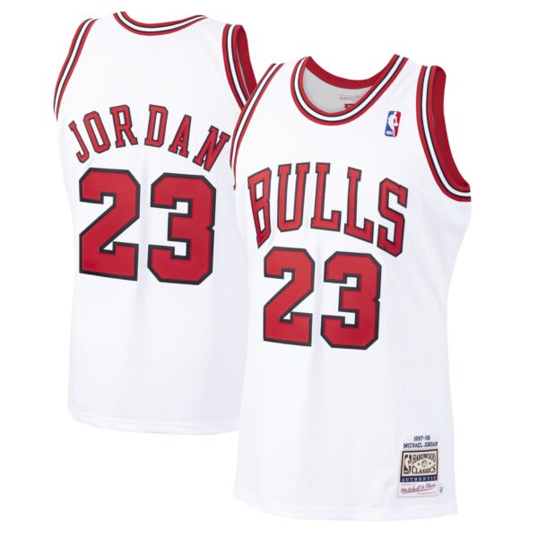 Men's Mitchell & Ness Michael Jordan White Chicago Bulls 1997-98 Hardwood Classics Authentic Player Jersey